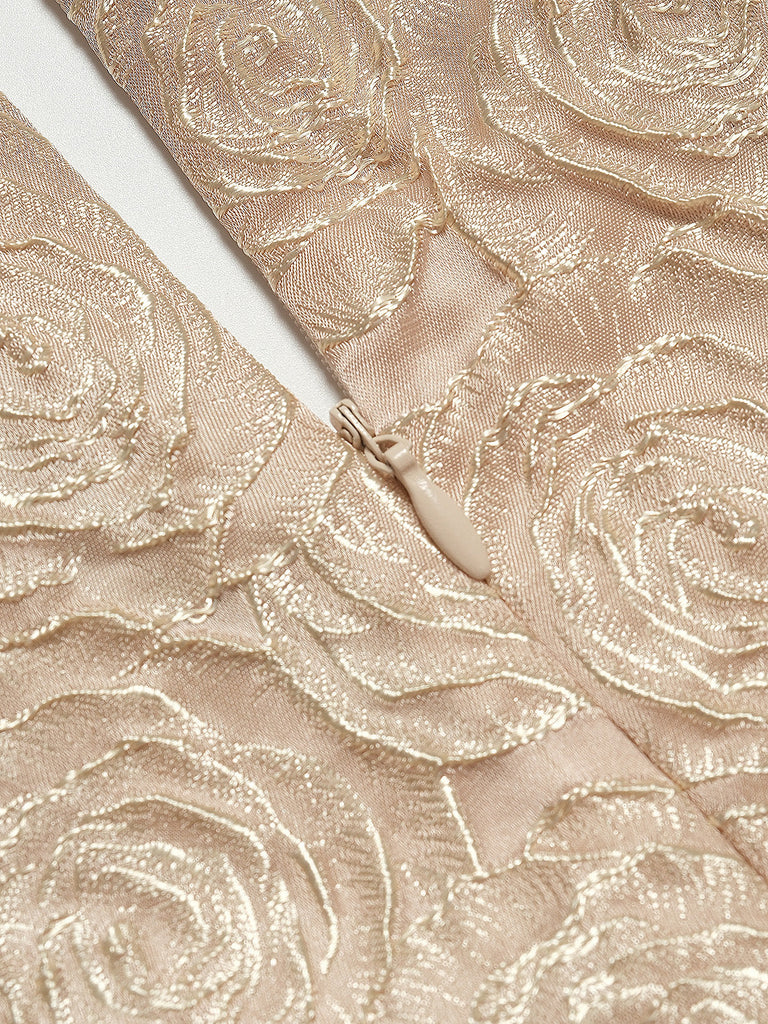 Sekt 1930er Rose Jacquard V-Ausschnitt Bogen Kleid