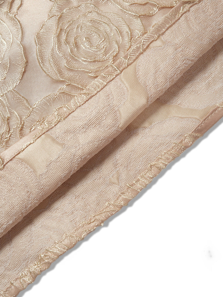 Sekt 1930er Rose Jacquard V-Ausschnitt Bogen Kleid