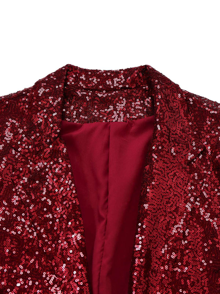 1970er Pailletten Revers Lange Ärmel Jacke