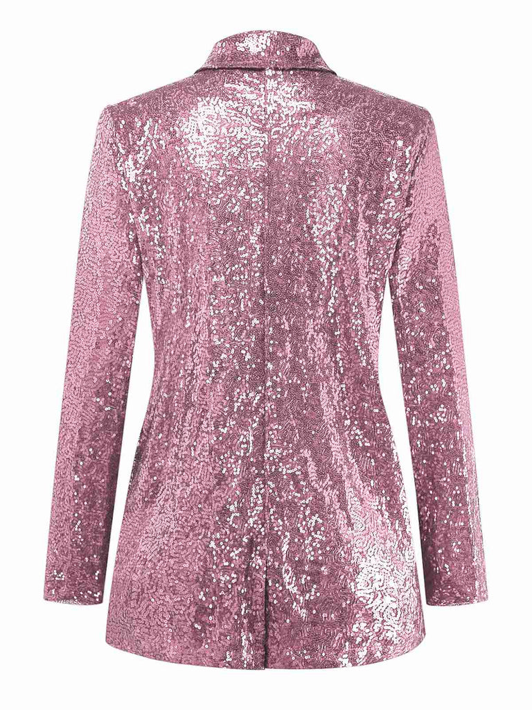 1970er Pailletten Revers Lange Ärmel Jacke