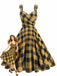 1950er Slip V-Ausschnitt Plaid Swing Kleid