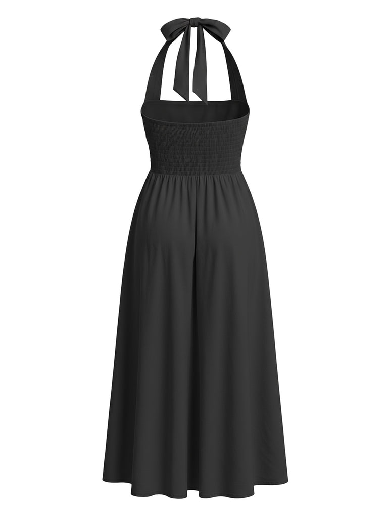 1940er Solide Breit-Träger Halter Rückenfrei Kleid