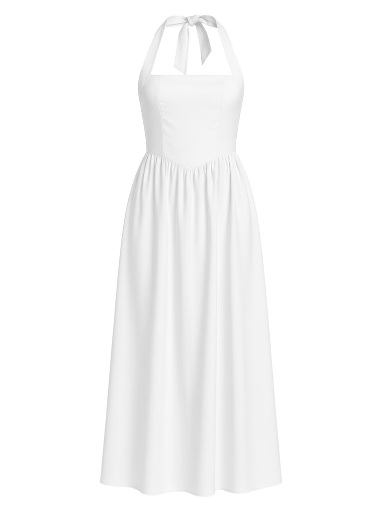 1940er Solide Breit-Träger Halter Rückenfrei Kleid
