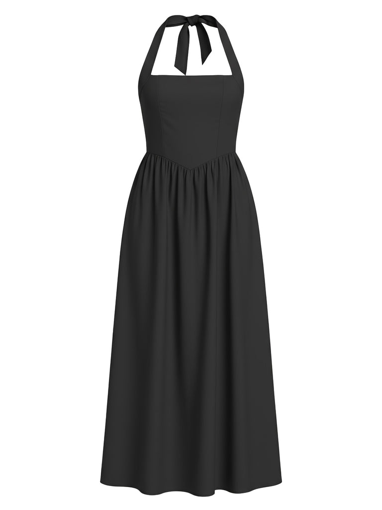 1940er Solide Breit-Träger Halter Rückenfrei Kleid