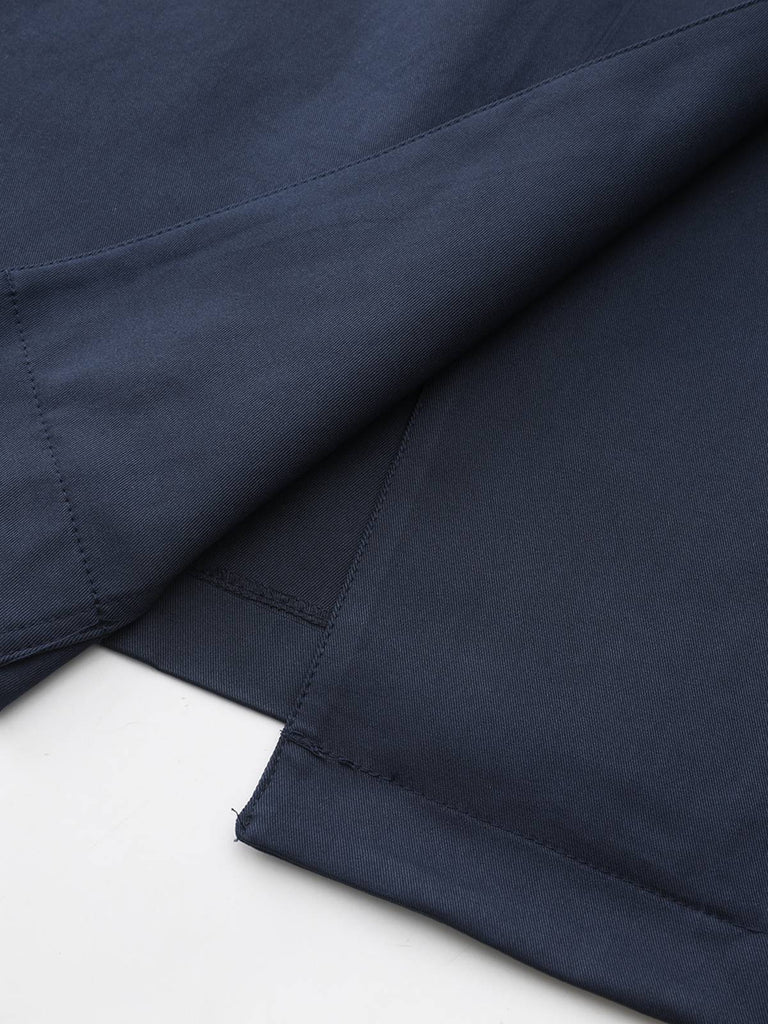 Blau 1940er Zweireihiger Rundhals Trench Mantel