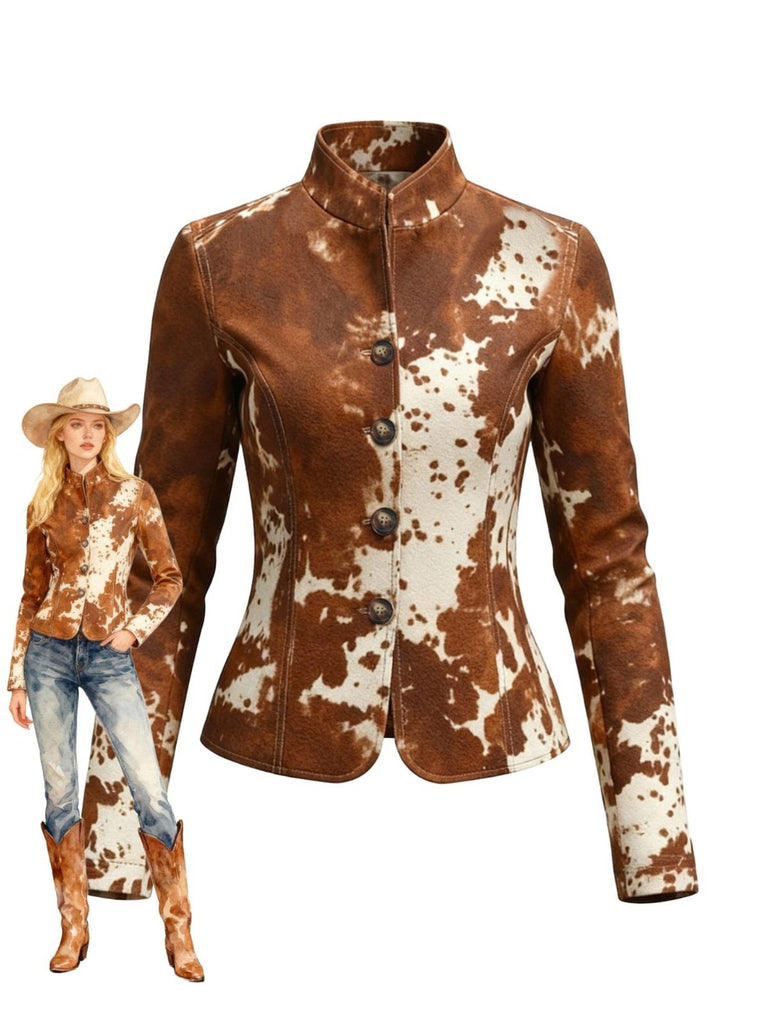 Braun 1970er Western Cowgirl Geknöpft Jacke