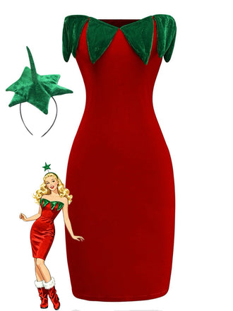 Rot 1980er Erdbeere Tube Mini Kostüm Kleid