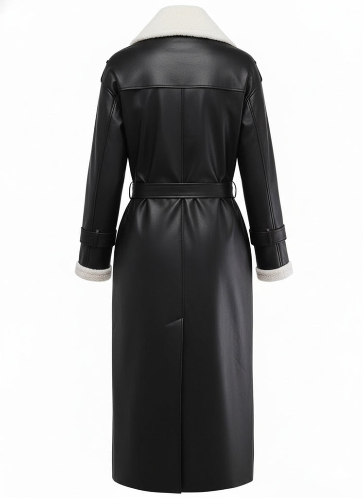 Khaki 1940er Kontrastierend Kunst Sherpa Fleece Revers Lang Mantel