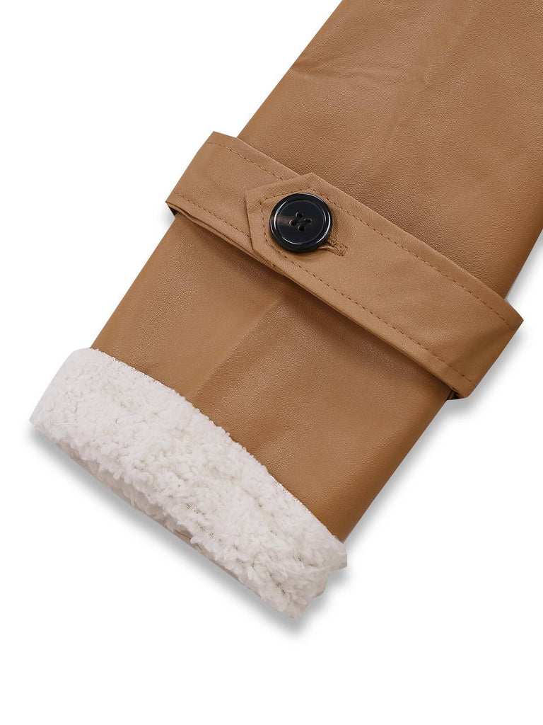 Khaki 1940er Kontrastierend Kunst Sherpa Fleece Revers Lang Mantel