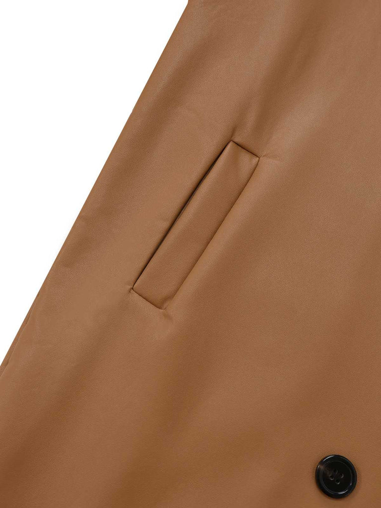 Khaki 1940er Kontrastierend Kunst Sherpa Fleece Revers Lang Mantel