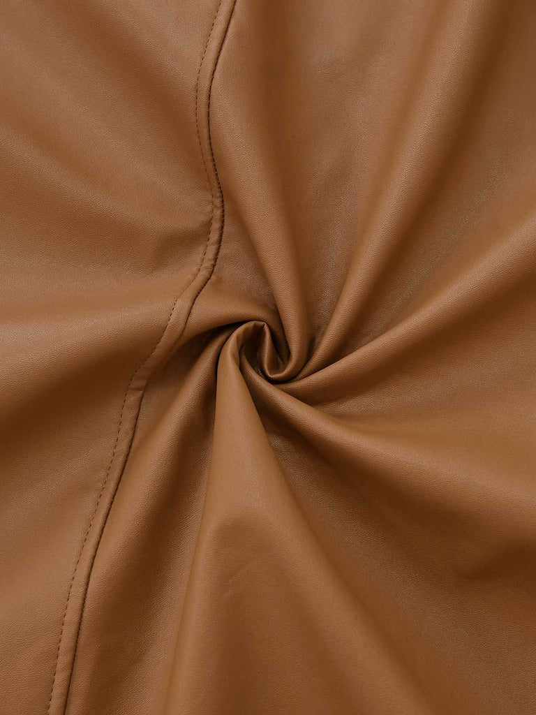 Khaki 1940er Kontrastierend Kunst Sherpa Fleece Revers Lang Mantel