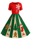 [Vorverkauf] Rot & Grün 1950er Weihnachten Schneeflocke Swing Kleid