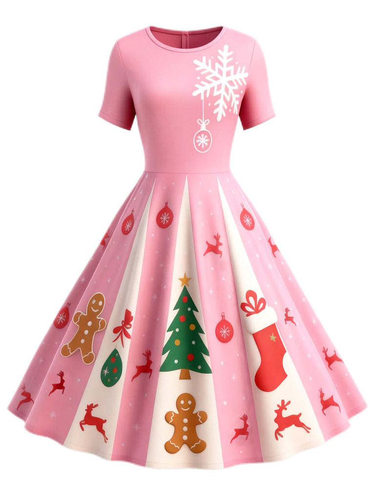 Schwarz 1950er Weihnachten Schneeflocke Swing Kleid