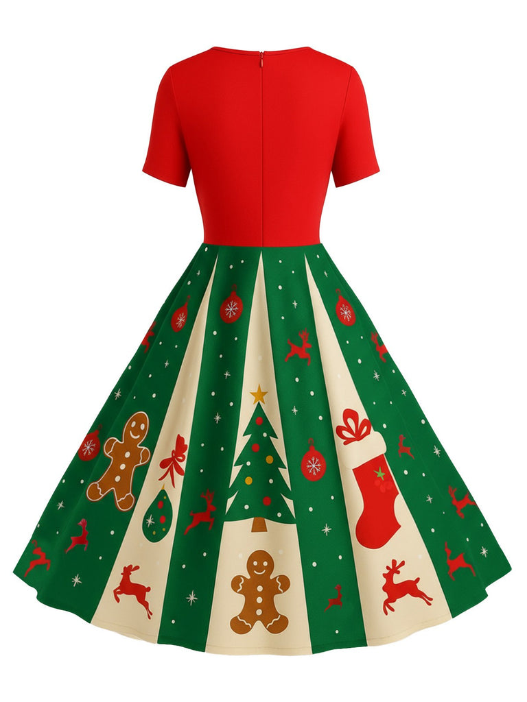 Schwarz 1950er Weihnachten Schneeflocke Swing Kleid