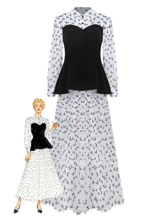 Weiß 1980er Schmetterling Perle Plissiertes Samt Korsett Midi Kleid