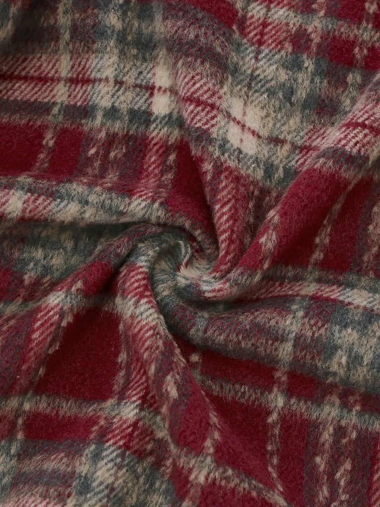 [Vorverkauf] Rot 1940er Flanell-Karo Samt Patchwork Jacke