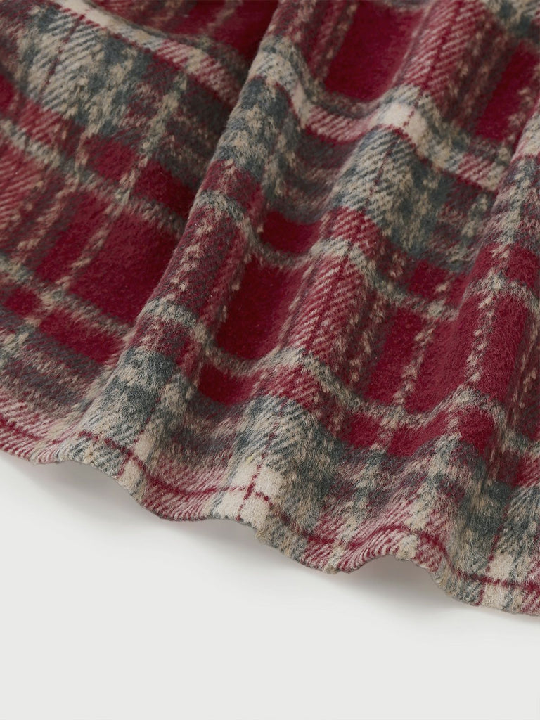 [Vorverkauf] Rot 1940er Flanell-Karo Samt Patchwork Jacke