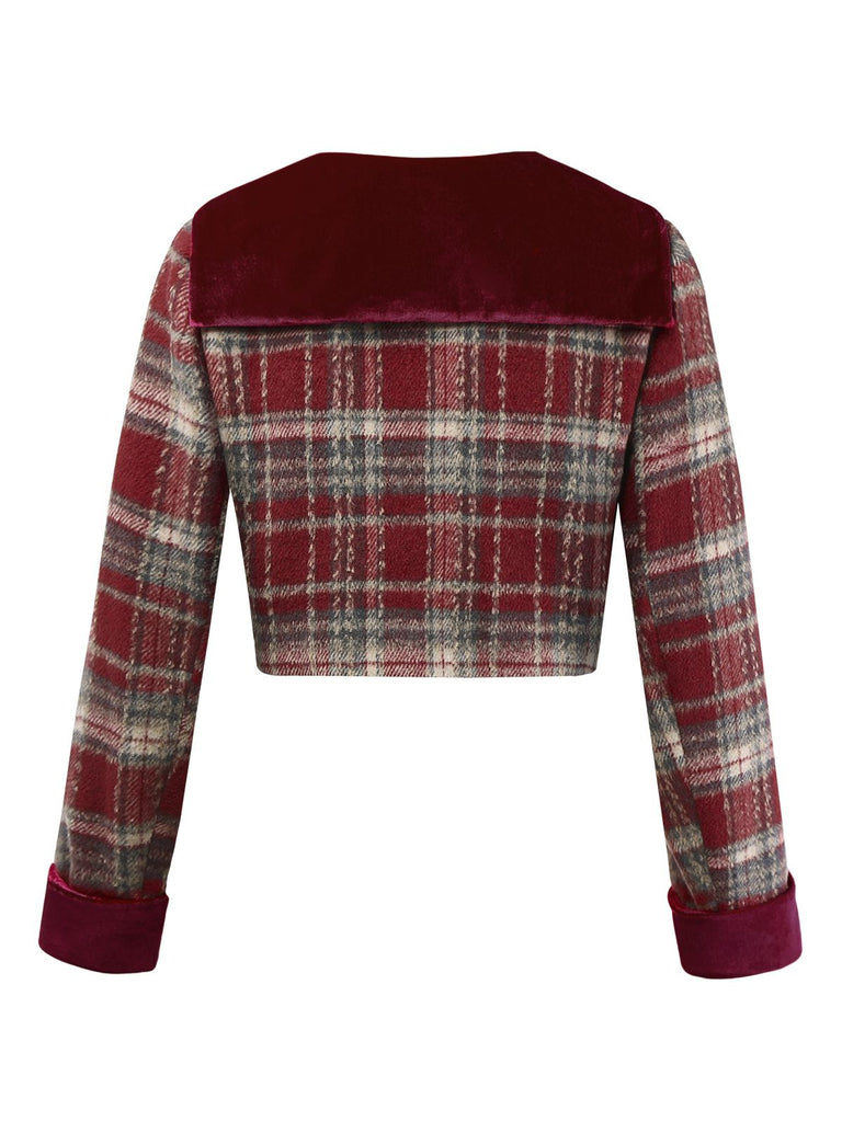[Vorverkauf] Rot 1940er Flanell-Karo Samt Patchwork Jacke