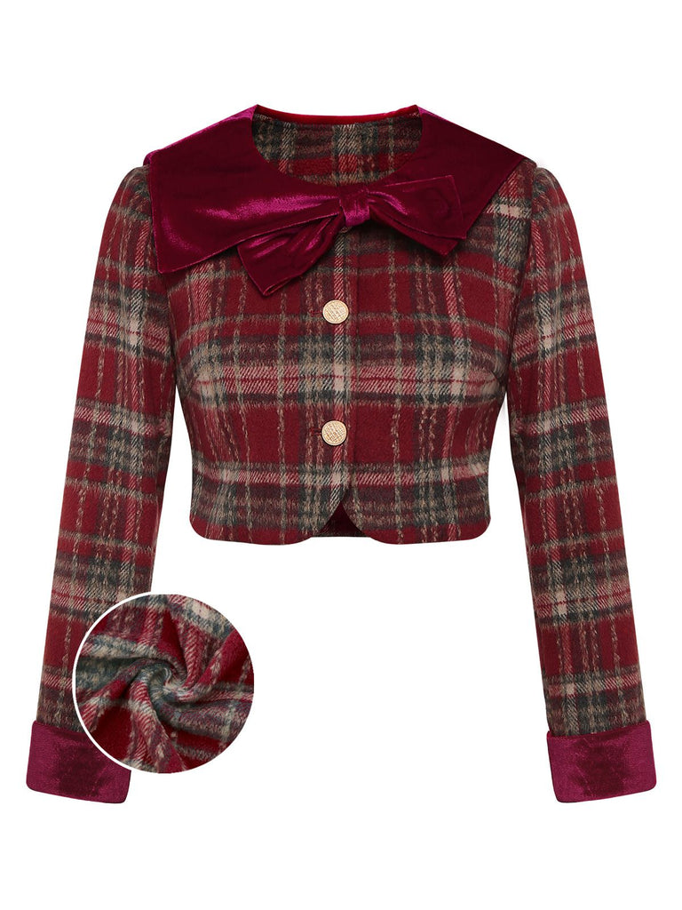 [Vorverkauf] Rot 1940er Flanell-Karo Samt Patchwork Jacke