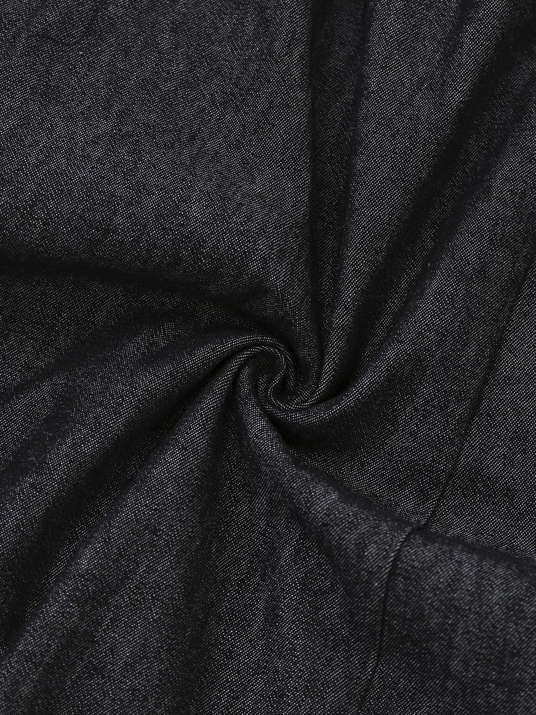 [Vorverkauf] Schwarz 1940er Kariert Jeansstoff Patchwork Kleid