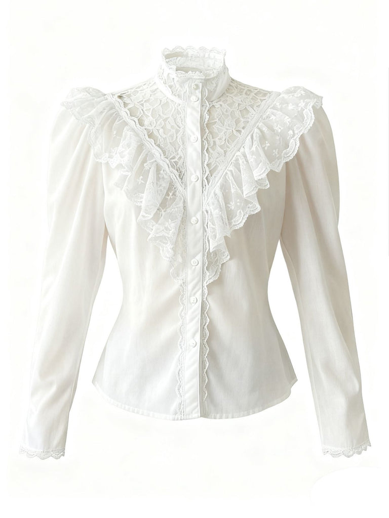 [Vorverkauf] Weiß 1980er Spitze Reine Baumwolle Bluse