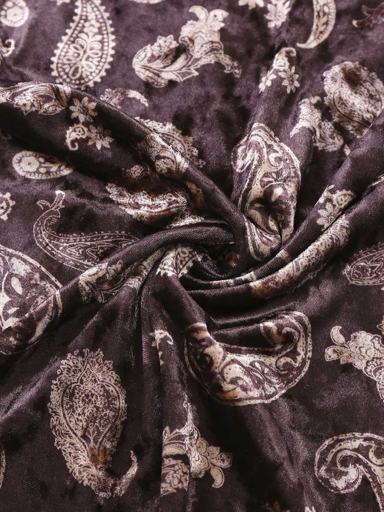 [Vorverkauf] Braun 1970er Paisley Samt Puffärmel Jumpsuit