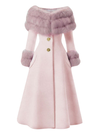 [Vorverkauf] Rosa 1950er Mehrschichtig Pelzkragen Mantel