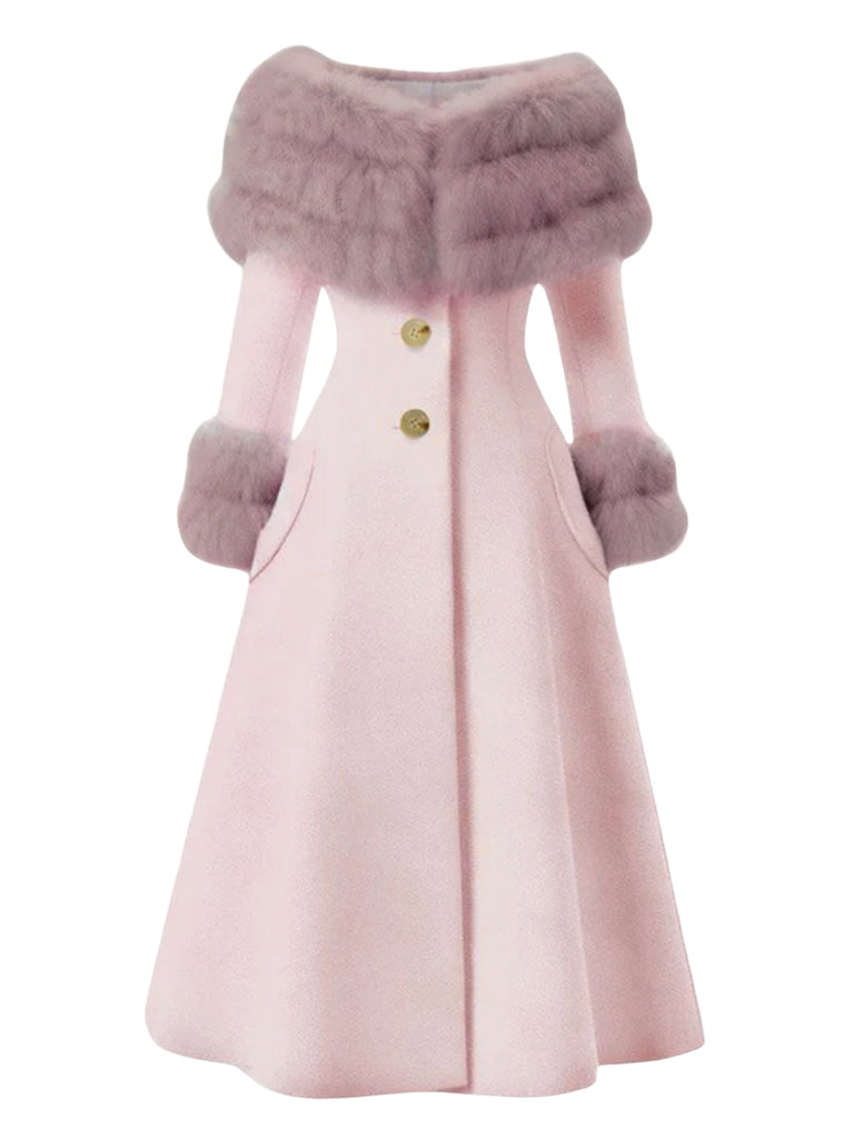 [Vorverkauf] Rosa 1950er Mehrschichtig Pelzkragen Mantel