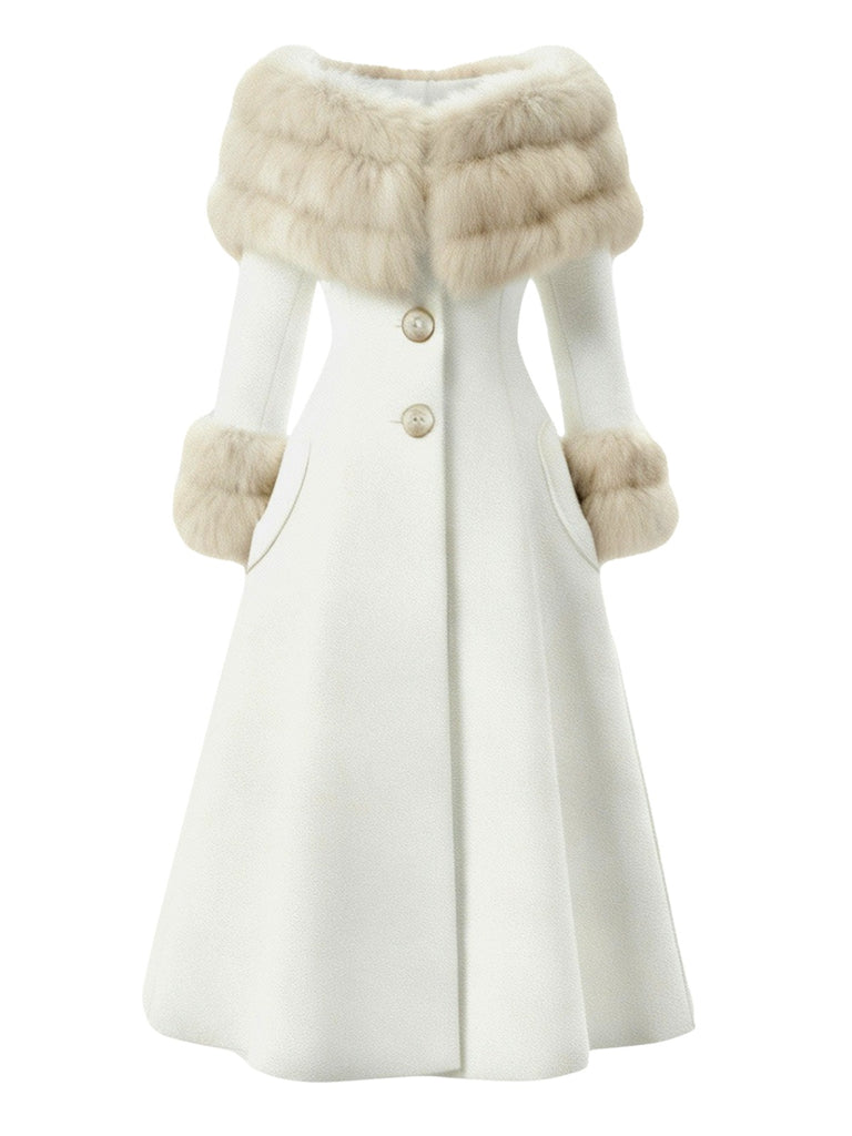 [Vorverkauf] Cremeweiß 1950er Mehrschichtig Pelzkragen Mantel