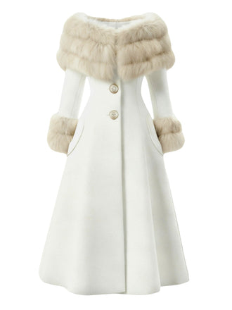 [Vorverkauf] Cremeweiß 1950er Mehrschichtig Pelzkragen Mantel