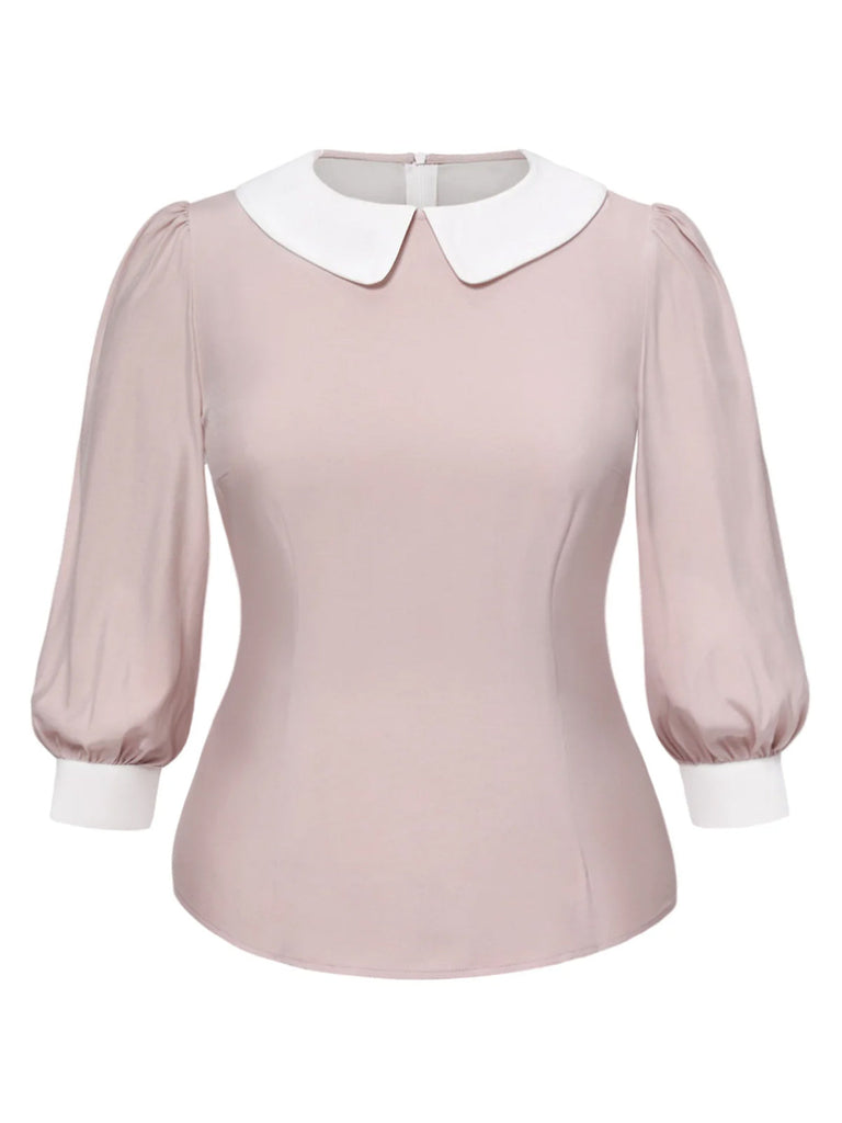 [Vorverkauf] [Übergröße] 2PCS 1940er Farbblock Rosa Bluse & Grau Kleid