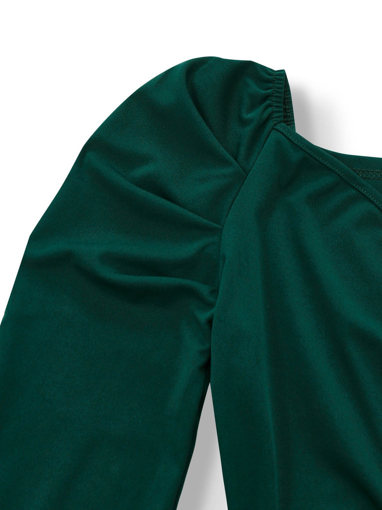 1930er Solide Gerüschtes V-Ausschnitt Gürtel Jumpsuit