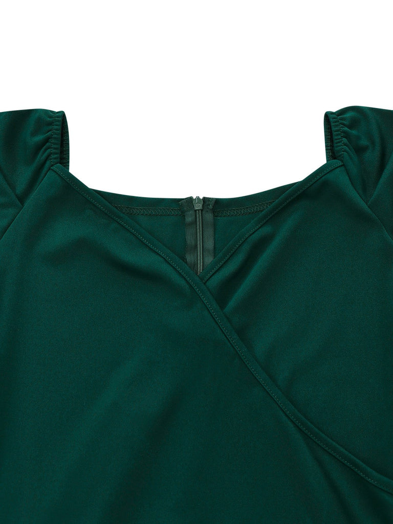 1930er Solide Gerüschtes V-Ausschnitt Gürtel Jumpsuit