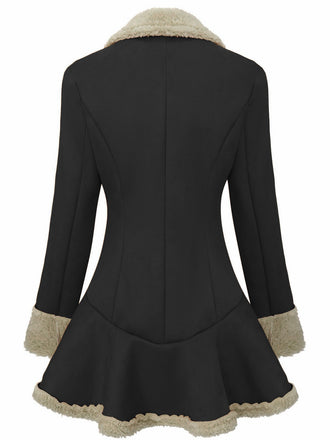 Schwarz Vintage 1970er Revers Ausgestellter Saum Suede Jacke