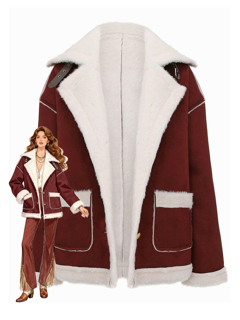 1940er Revers Plüsch Buckle Tasche Jacke