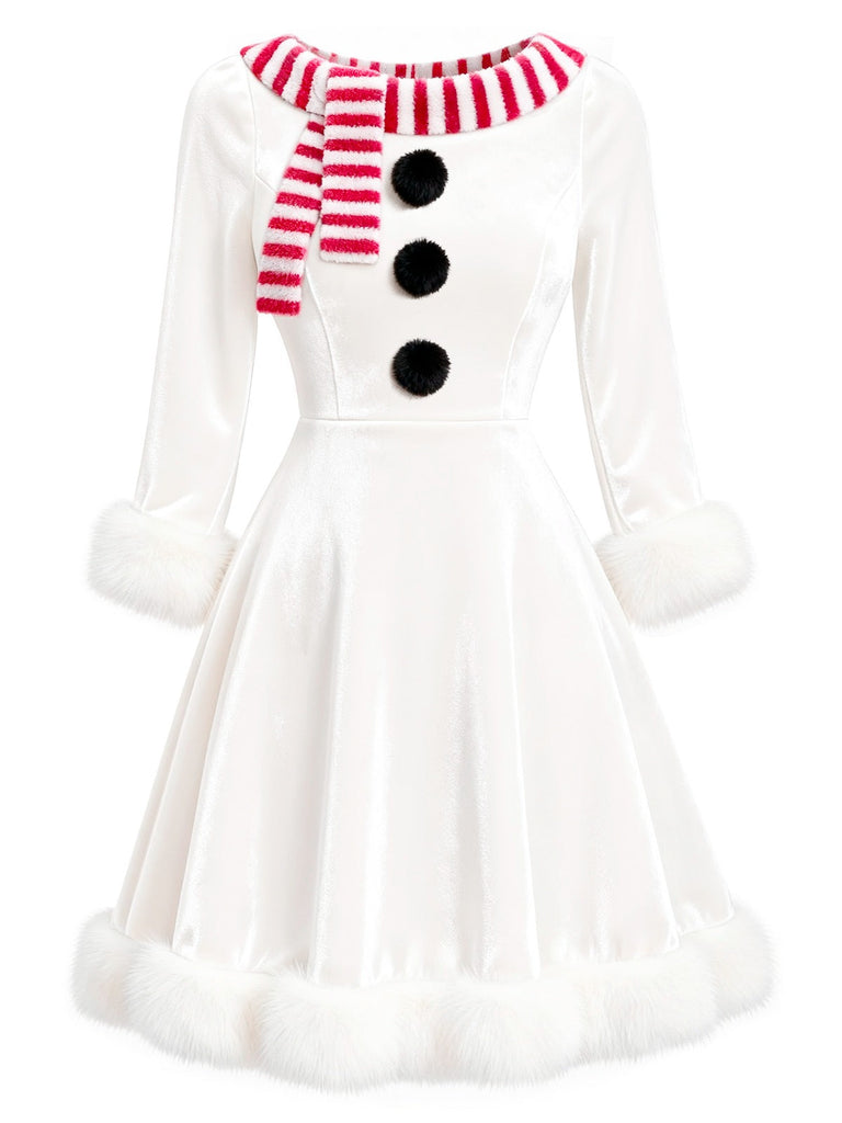 [Vorverkauf] Rot & Weiß 1950er Weihnachten Schneemann Samt Kleid