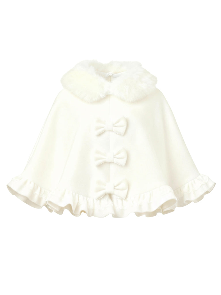 [Vorverkauf] Weiß 1940er Pelzkragen Bogen Rüschensaum Cape