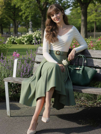 [Vorverkauf] Grün 1950er Stricken Schulterfrei Plissiertes Kleid