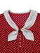 [Vorverkauf] Rot 1940er Häschen Ohr Knoten Polka Dot Puffärmel Kleid