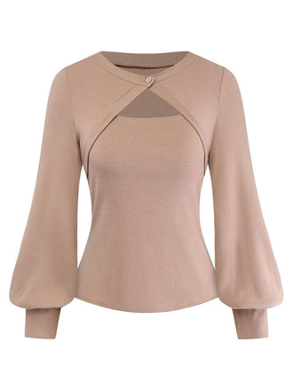 [Vorverkauf] Beige 1960er Ausschnitt Lang Ärmel Stricken Pullover