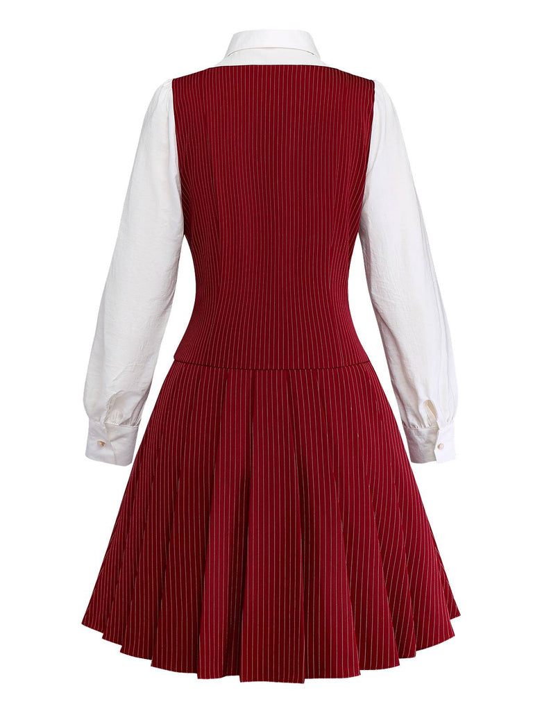 [Vorverkauf] Rot 1960er MOD Vertikal Streifen Plissiertes Kleid