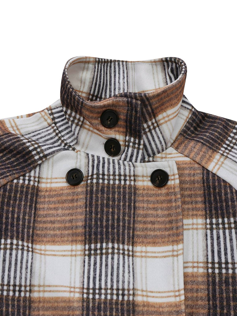 Khaki 1930er Vichy Karo Kunstwolle Mantel