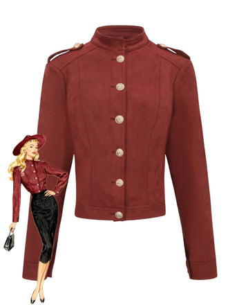 Braun 1980er Steh Kragen Wildleder Kurze Jacke