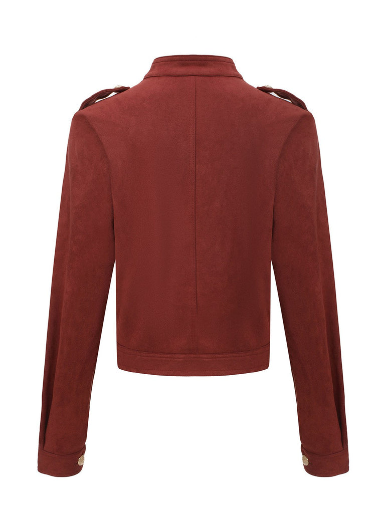 Braun 1980er Steh Kragen Wildleder Kurze Jacke