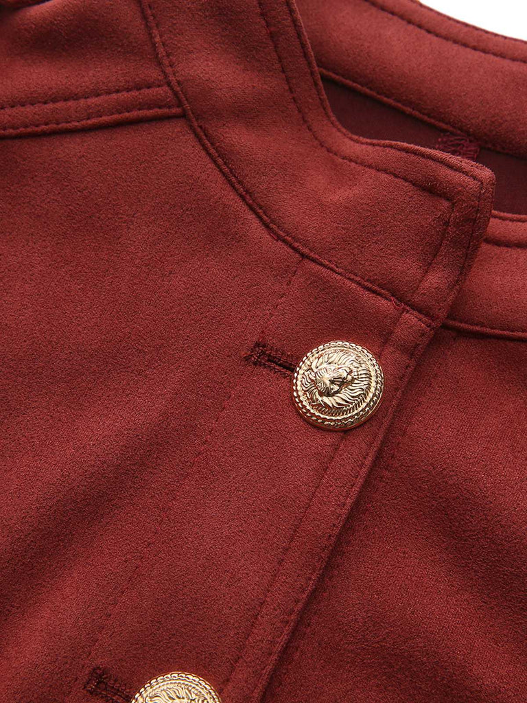 Braun 1980er Steh Kragen Wildleder Kurze Jacke