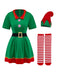 Grün 1960er Weihnachten Elf Cosplay Kostüm Kleid Set