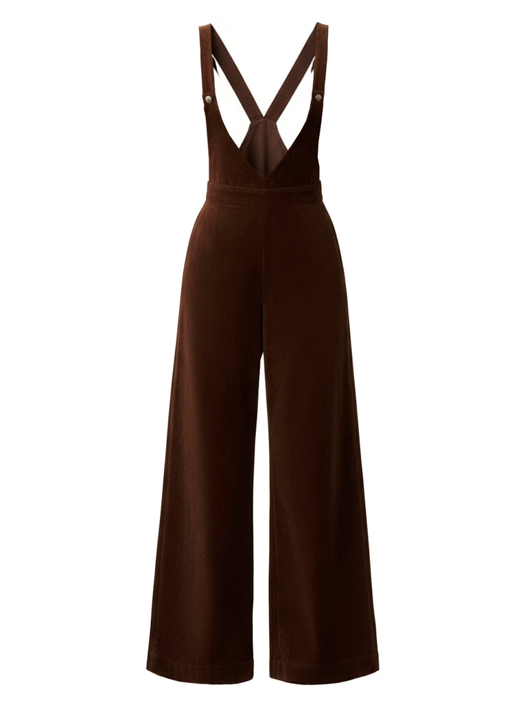 [Vorverkauf] 2PCS Solide 1940er Rüschen Bluse & Twill Suspender Hose