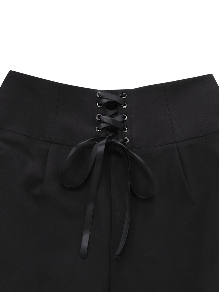 [Vorverkauf] 2PCS 1940er Rüschen Streifen Bluse & Schnürung Hose