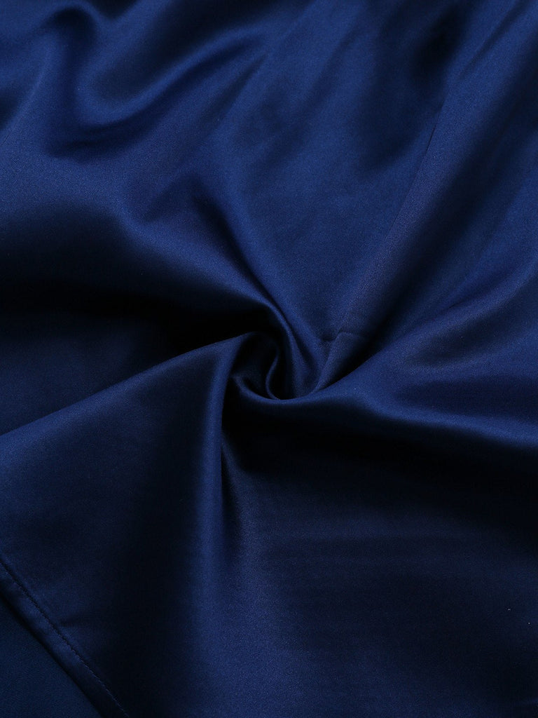 [Vorverkauf] Dunkelblau 1950er Satin Pailletten Besticktes Kleid