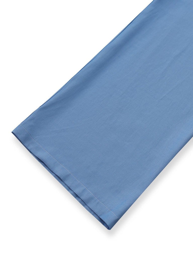 [Vorverkauf] Blau 1970er Blumen Besticktes Fliege Jumpsuit